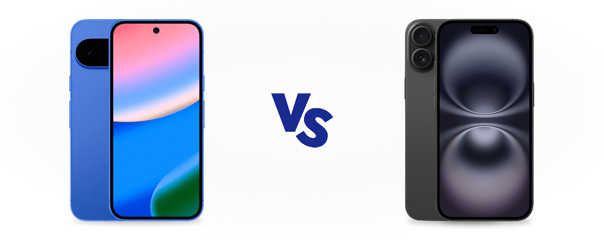 Google Pixel 10 blauw vs iPhone 16 zwart